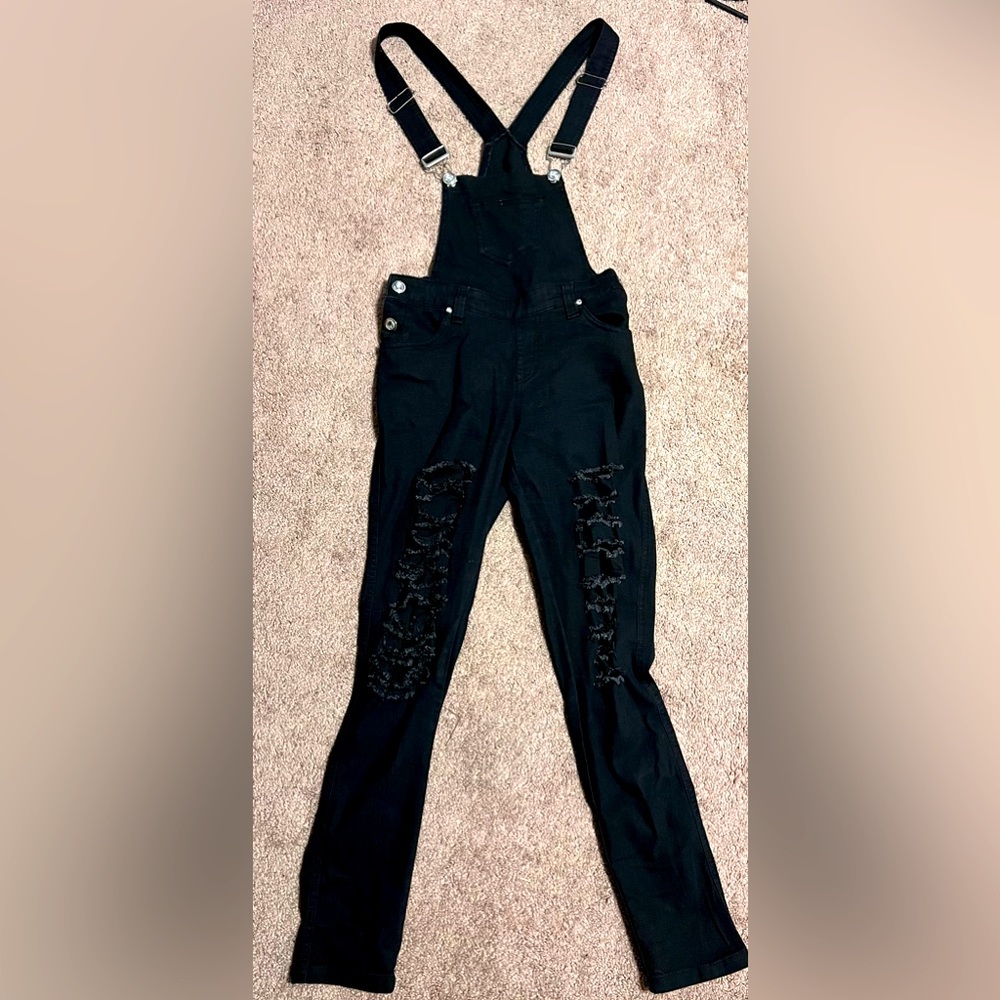 Ripped Jean black overalls